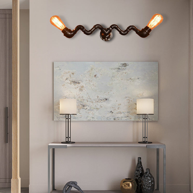 Bronze Finish Pipe Wall Lamp with Wavy Design Industrial Style Metallic 2/5 Bulbs Living Room Wall Sconce Light 2.0 Bronze Clearhalo 'Art deco wall lights' 'Cast Iron' 'Glass' 'Industrial wall lights' 'Industrial' 'Middle century wall lights' 'Modern' 'Rustic wall lights' 'Tiffany' 'Traditional wall lights' 'Wall Lamps & Sconces' 'Wall Lights' Lighting' 145818