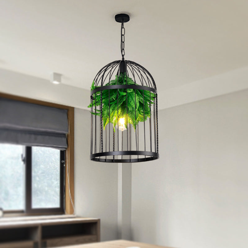 Black Bird Cage Hanging Lamp Farmhouse Iron 1 Light Restaurant Ceiling Pendant Light with Plant Decor Clearhalo 'Art Deco Pendants' 'Black' 'Cast Iron' 'Ceiling Lights' 'Ceramic' 'Crystal' 'Industrial Pendants' 'Industrial' 'Metal' 'Middle Century Pendants' 'Pendant Lights' 'Pendants' 'Rustic Pendants' 'Tiffany' Lighting' 1458234