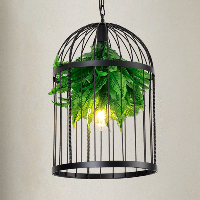 Black Bird Cage Hanging Lamp Farmhouse Iron 1 Light Restaurant Ceiling Pendant Light with Plant Decor Clearhalo 'Art Deco Pendants' 'Black' 'Cast Iron' 'Ceiling Lights' 'Ceramic' 'Crystal' 'Industrial Pendants' 'Industrial' 'Metal' 'Middle Century Pendants' 'Pendant Lights' 'Pendants' 'Rustic Pendants' 'Tiffany' Lighting' 1458236