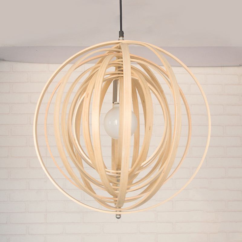 Rippling Sphere Wood Pendant Light Kit Asian 1 Light Beige Hanging Light Fixture over Table Clearhalo 'Ceiling Lights' 'Pendant Lights' 'Pendants' Lighting' 1458308