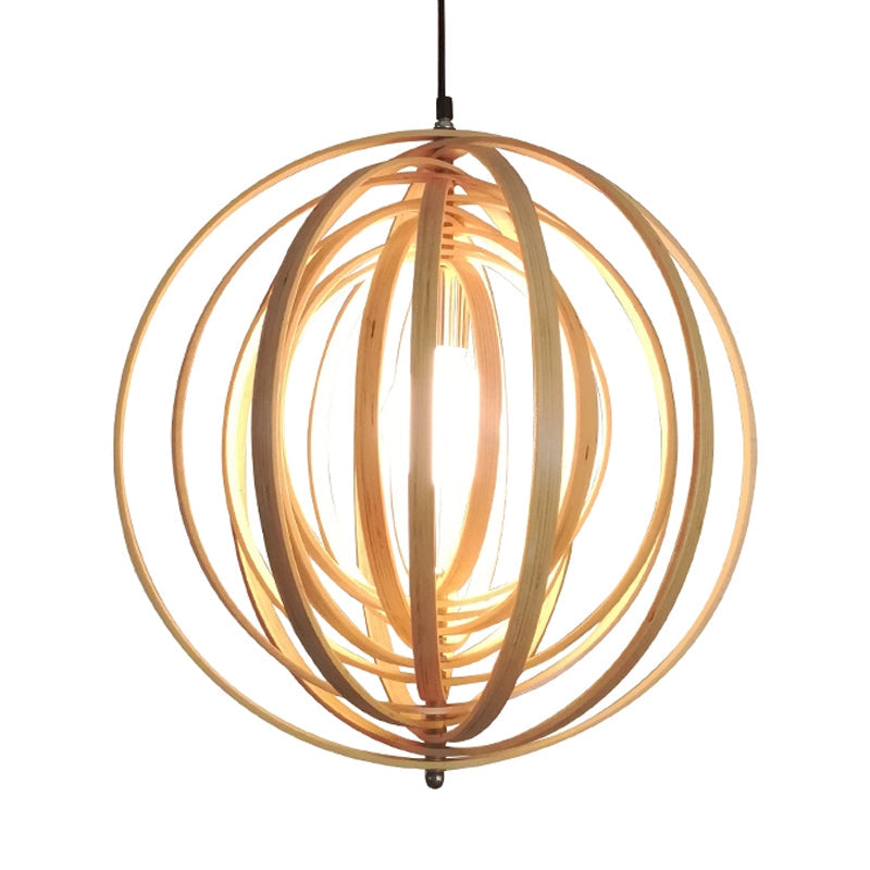 Rippling Sphere Wood Pendant Light Kit Asian 1 Light Beige Hanging Light Fixture over Table Clearhalo 'Ceiling Lights' 'Pendant Lights' 'Pendants' Lighting' 1458310