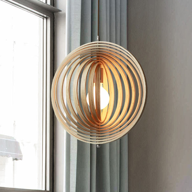 Rotatable Sphere Pendant Light Kit Asian Stylish Wood 1 Light 16