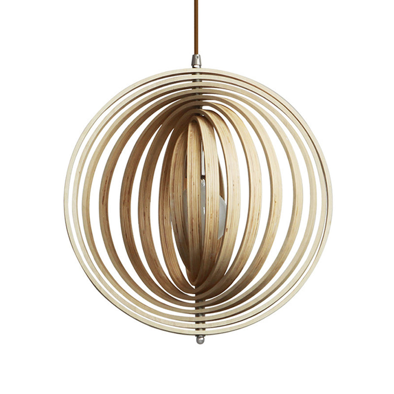 Rotatable Sphere Pendant Light Kit Asian Stylish Wood 1 Light 16