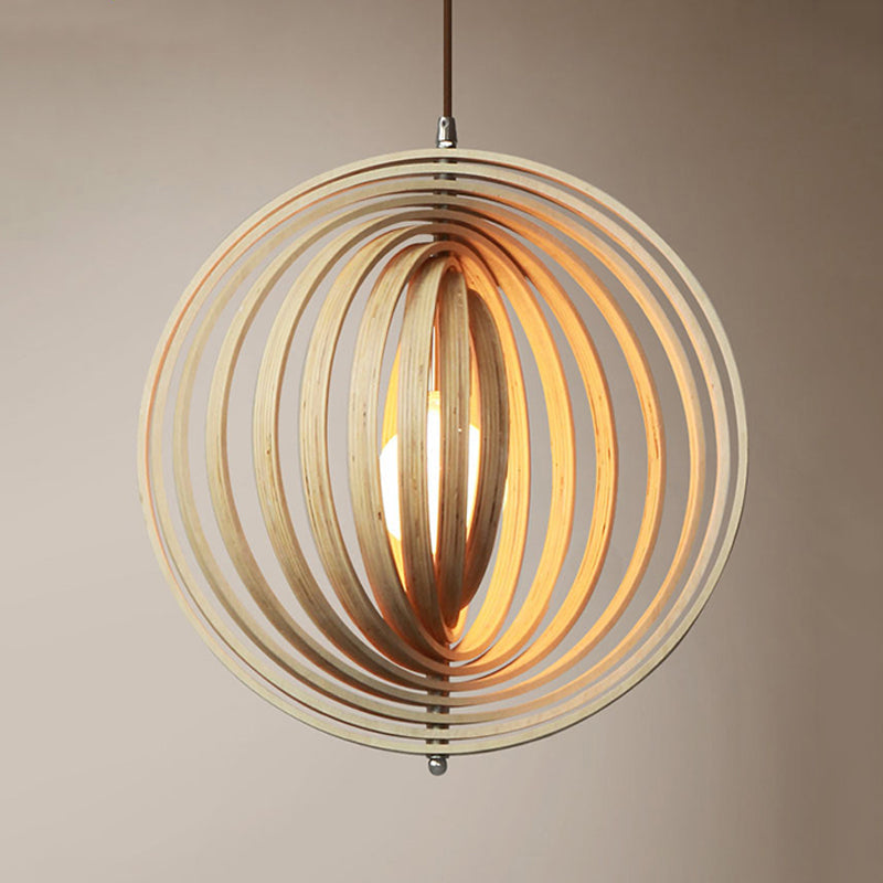 Rotatable Sphere Pendant Light Kit Asian Stylish Wood 1 Light 16