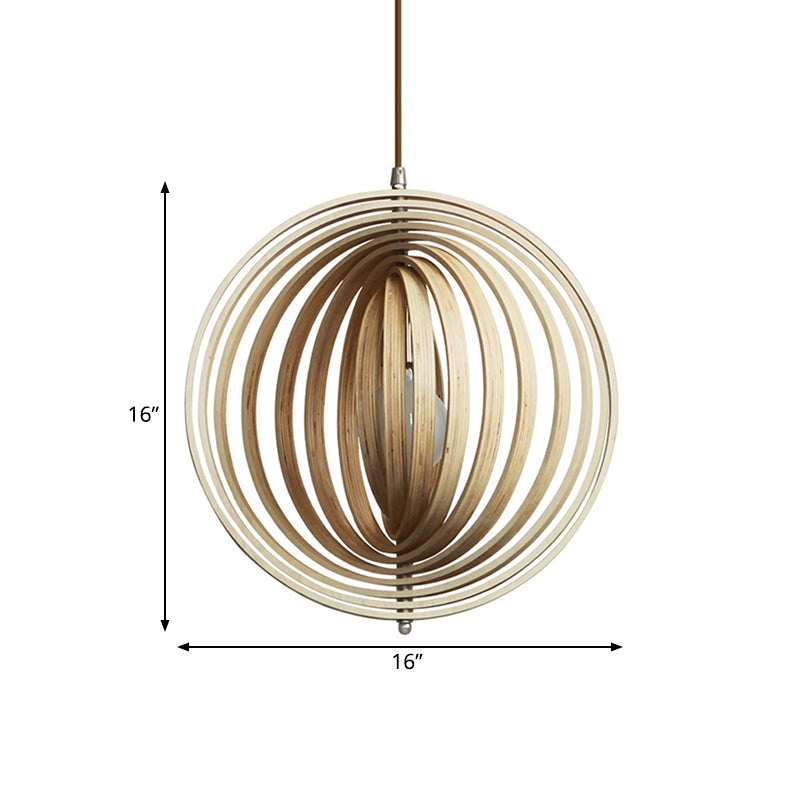 Rotatable Sphere Pendant Light Kit Asian Stylish Wood 1 Light 16