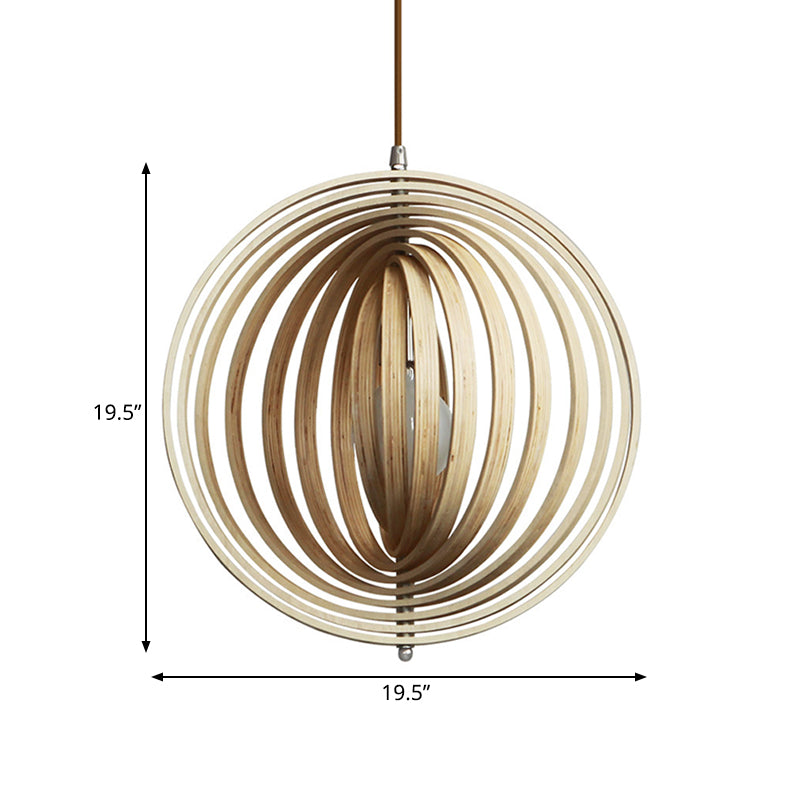 Rotatable Sphere Pendant Light Kit Asian Stylish Wood 1 Light 16