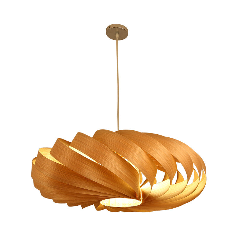 Asian 1 Head Hanging Pendant Light Wood Beige Twisted Lantern Ceiling Lamp over Dining Table Clearhalo 'Ceiling Lights' 'Pendant Lights' 'Pendants' Lighting' 1458331