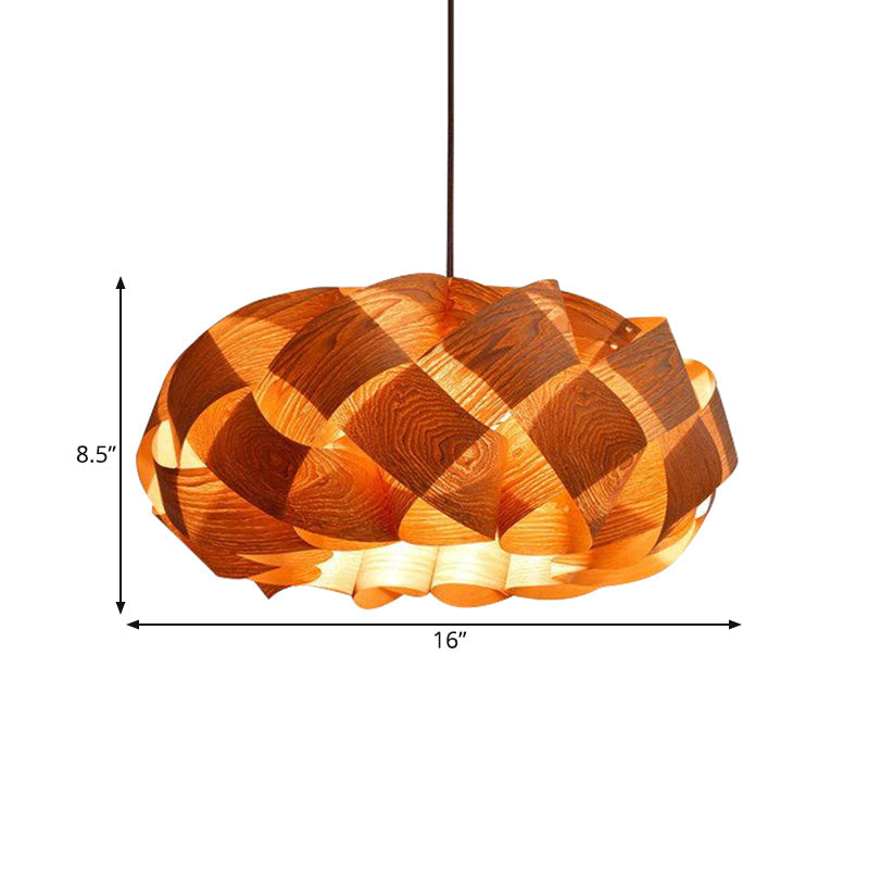 Asian Drum Shade Hanging Pendant Stranded-Weaving Wood Single Hotel Ceiling Light Fixture in Beige Clearhalo 'Ceiling Lights' 'Pendant Lights' 'Pendants' Lighting' 1458352