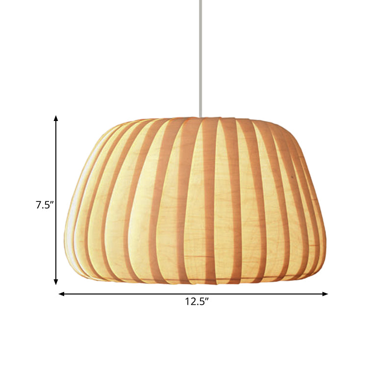 1-Light Office Pendulum Light Modern Beige Pendant Lighting Fixture with Pumpkin Wood Shade Clearhalo 'Ceiling Lights' 'Pendant Lights' 'Pendants' Lighting' 1458357