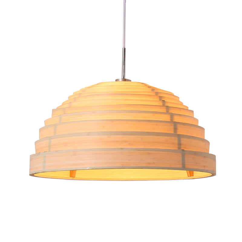 Rippled Hemispherical Hanging Light Minimalist Wood Single Living Room Ceiling Pendant in Beige Clearhalo 'Ceiling Lights' 'Pendant Lights' 'Pendants' Lighting' 1458365