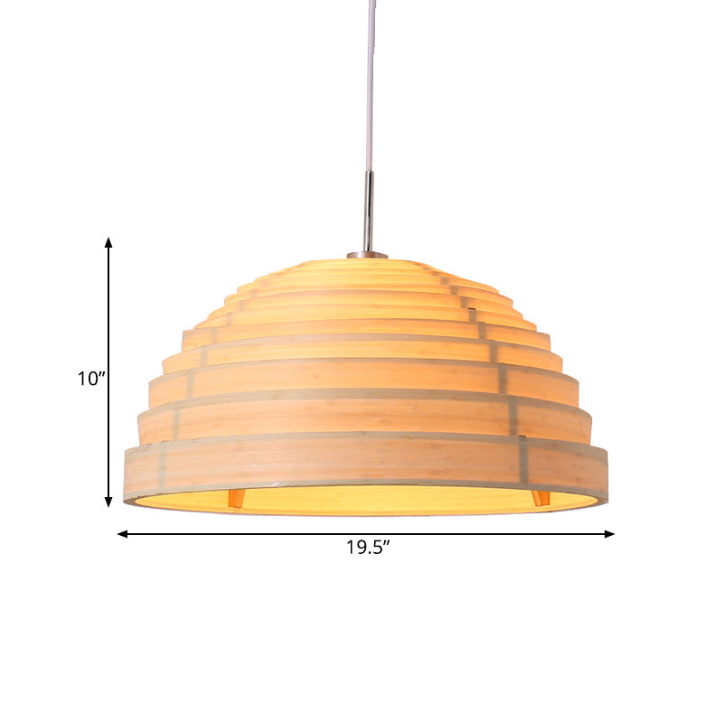 Rippled Hemispherical Hanging Light Minimalist Wood Single Living Room Ceiling Pendant in Beige Clearhalo 'Ceiling Lights' 'Pendant Lights' 'Pendants' Lighting' 1458367