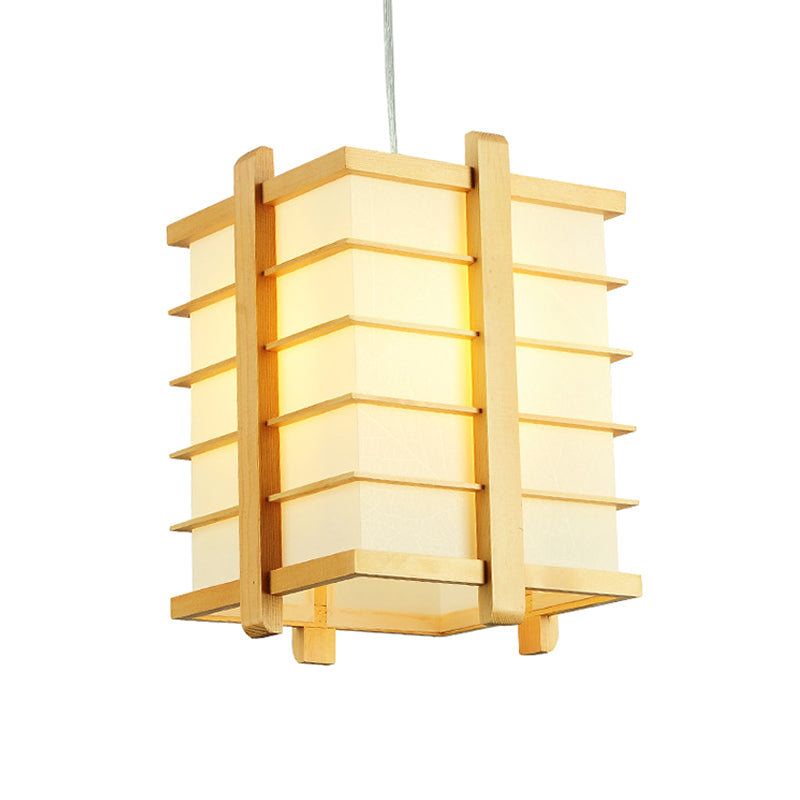 Wood Wire Cage Cuboid Pendant Lamp Japanese Single Ceiling Suspension Light in Beige Clearhalo 'Ceiling Lights' 'Pendant Lights' 'Pendants' Lighting' 1458376