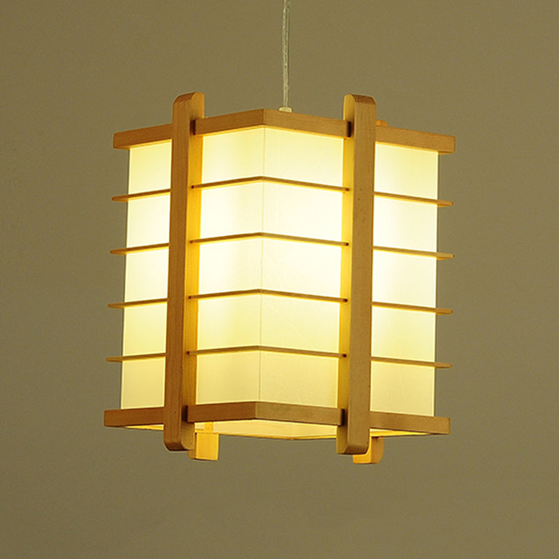 Wood Wire Cage Cuboid Pendant Lamp Japanese Single Ceiling Suspension Light in Beige Clearhalo 'Ceiling Lights' 'Pendant Lights' 'Pendants' Lighting' 1458377