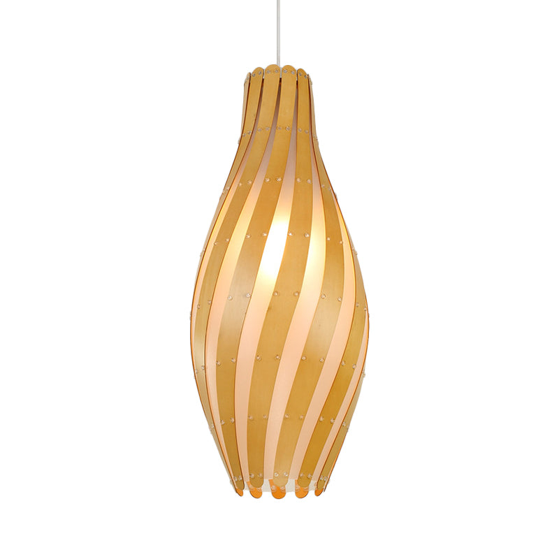 Modern Stylish 1-Light Hanging Light Beige Twisty Vase Suspension Pendant Light with Wood Shade, 6.5