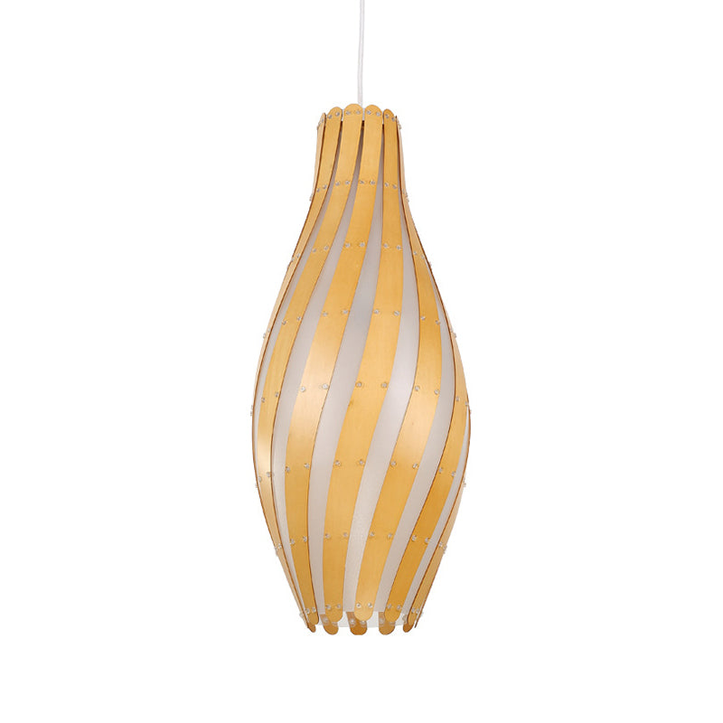 Modern Stylish 1-Light Hanging Light Beige Twisty Vase Suspension Pendant Light with Wood Shade, 6.5