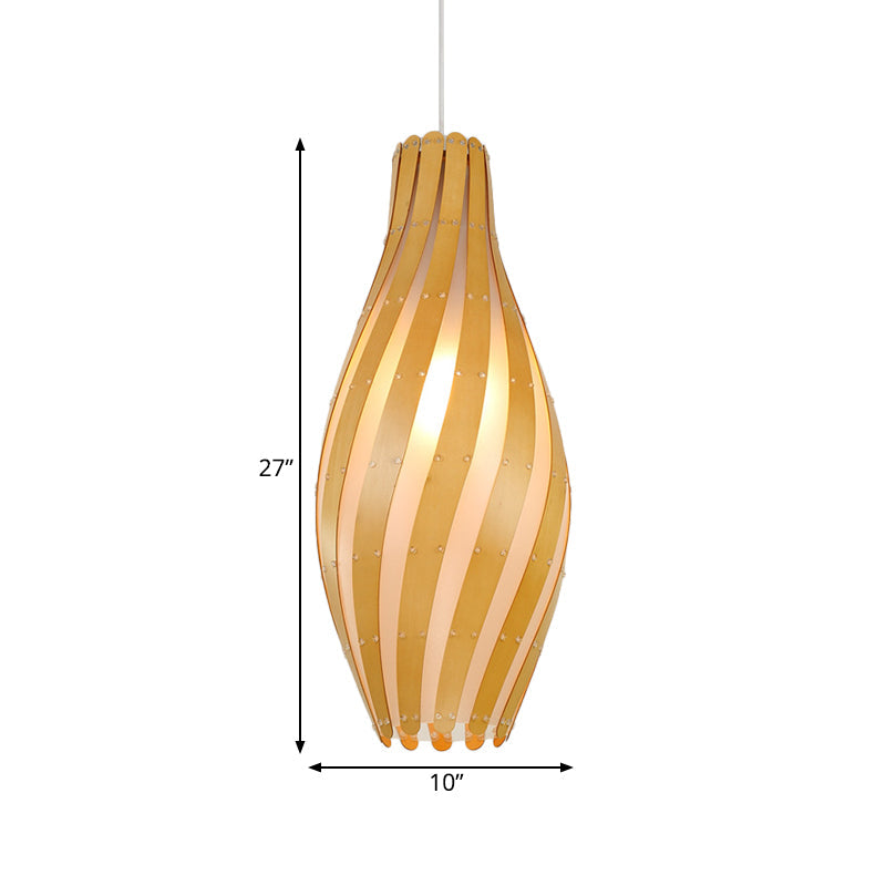 Modern Stylish 1-Light Hanging Light Beige Twisty Vase Suspension Pendant Light with Wood Shade, 6.5