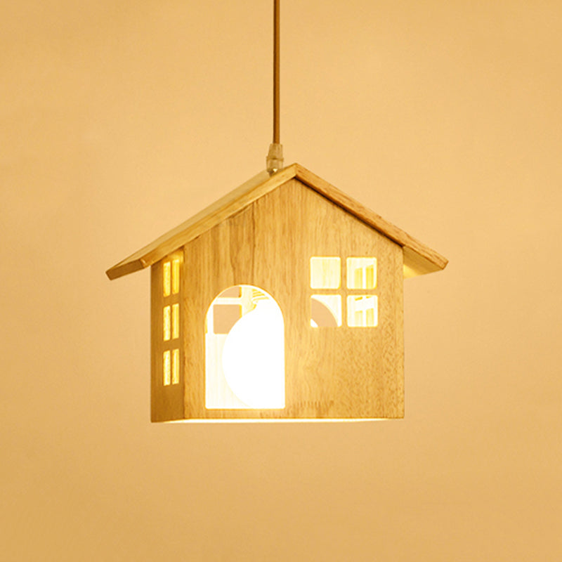 Rubber Wood House Drop Pendant Lodge Style 1 Bulb Pendulum Light over Dining Table Clearhalo 'Ceiling Lights' 'Pendant Lights' 'Pendants' Lighting' 1458469