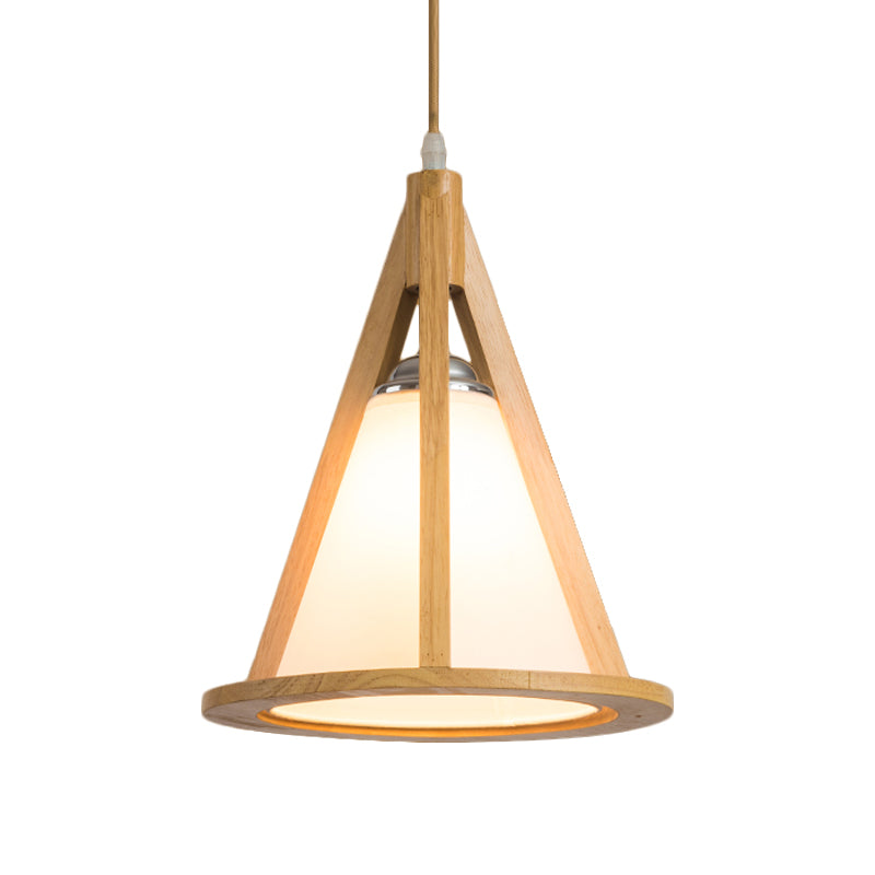 Horn Shaped Cage Wood Pendant Lamp Japanese Single Bulb Beige Ceiling Light with Shade Clearhalo 'Ceiling Lights' 'Pendant Lights' 'Pendants' Lighting' 1458539