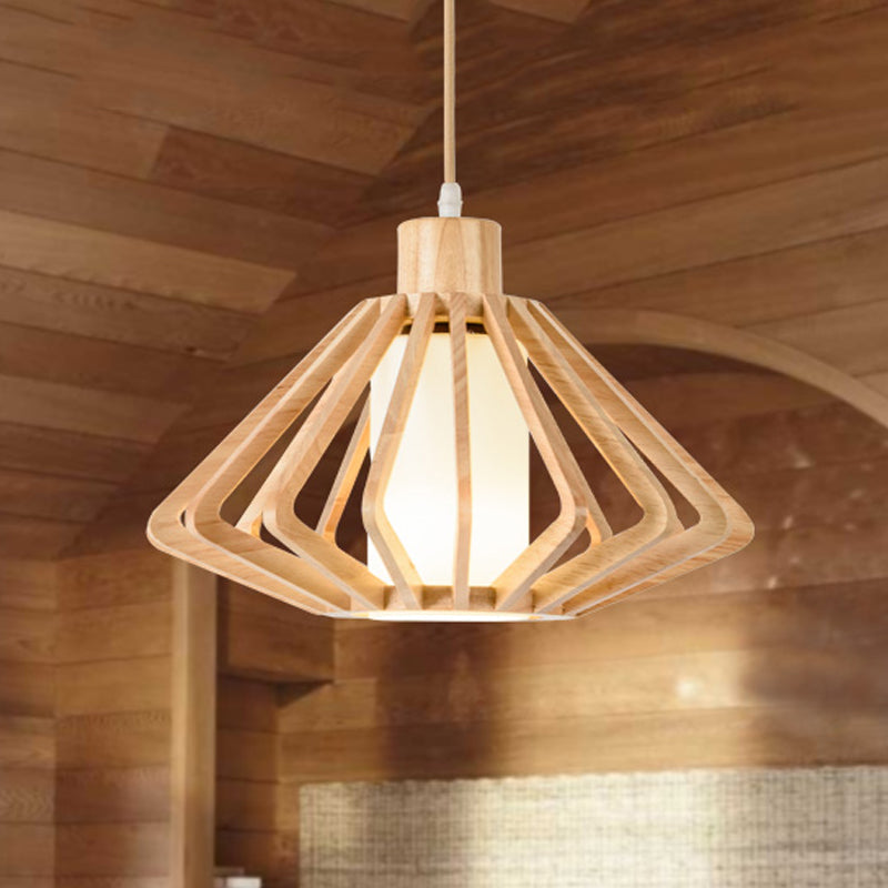 Diamond Cage Commercial Pendant Lighting Asian Wood 1 Head 14