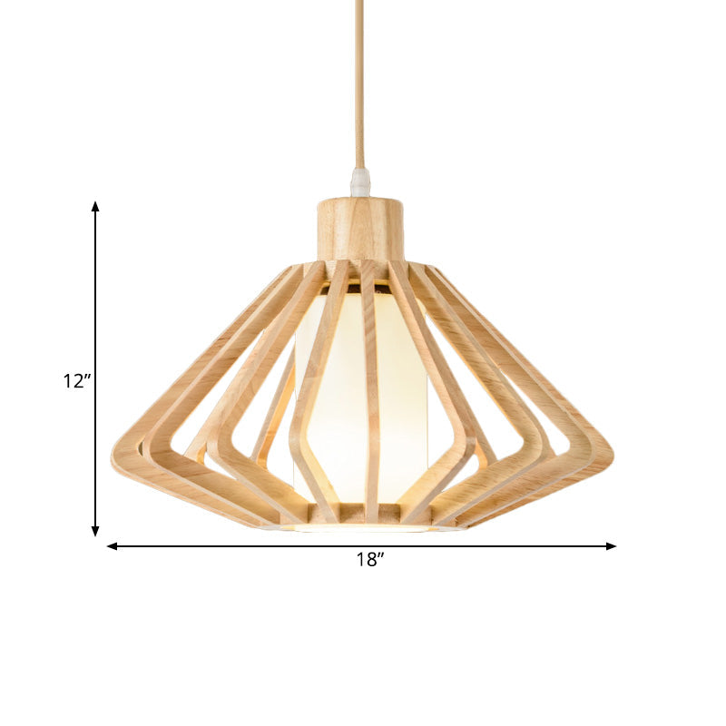 Diamond Cage Commercial Pendant Lighting Asian Wood 1 Head 14