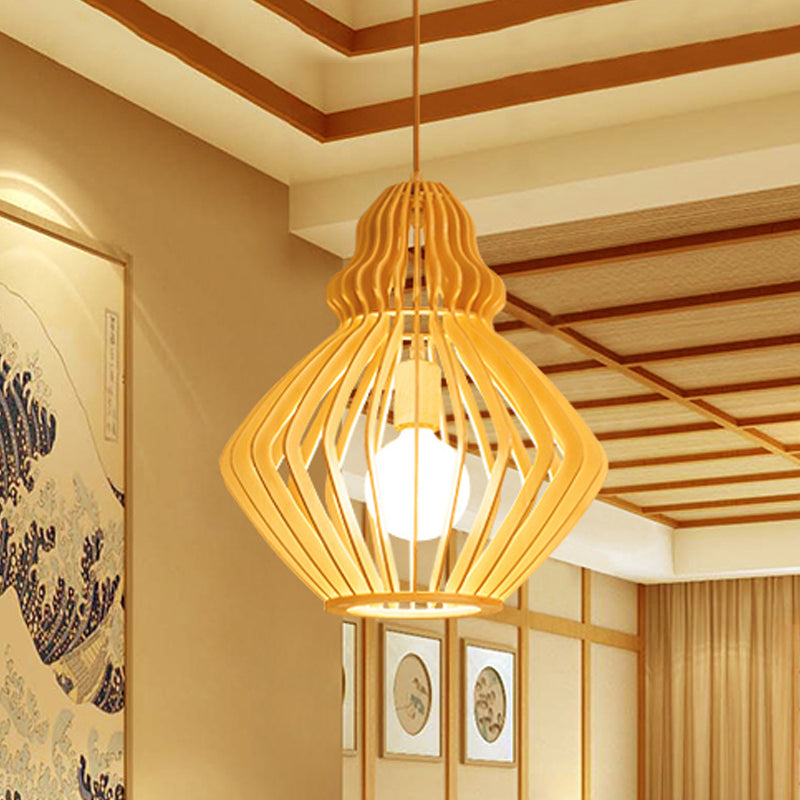 Bellied Basswood Ceiling Hanging Lantern Asian 1 Light Beige Pendant Light over Restaurant Table Beige Clearhalo 'Ceiling Lights' 'Pendant Lights' 'Pendants' Lighting' 1458562_dce12493-b684-40a2-af36-0938aa1e13bf