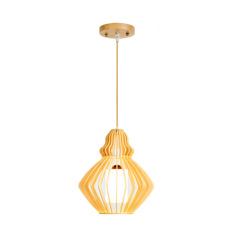 Bellied Basswood Ceiling Hanging Lantern Asian 1 Light Beige Pendant Light over Restaurant Table Clearhalo 'Ceiling Lights' 'Pendant Lights' 'Pendants' Lighting' 1458565