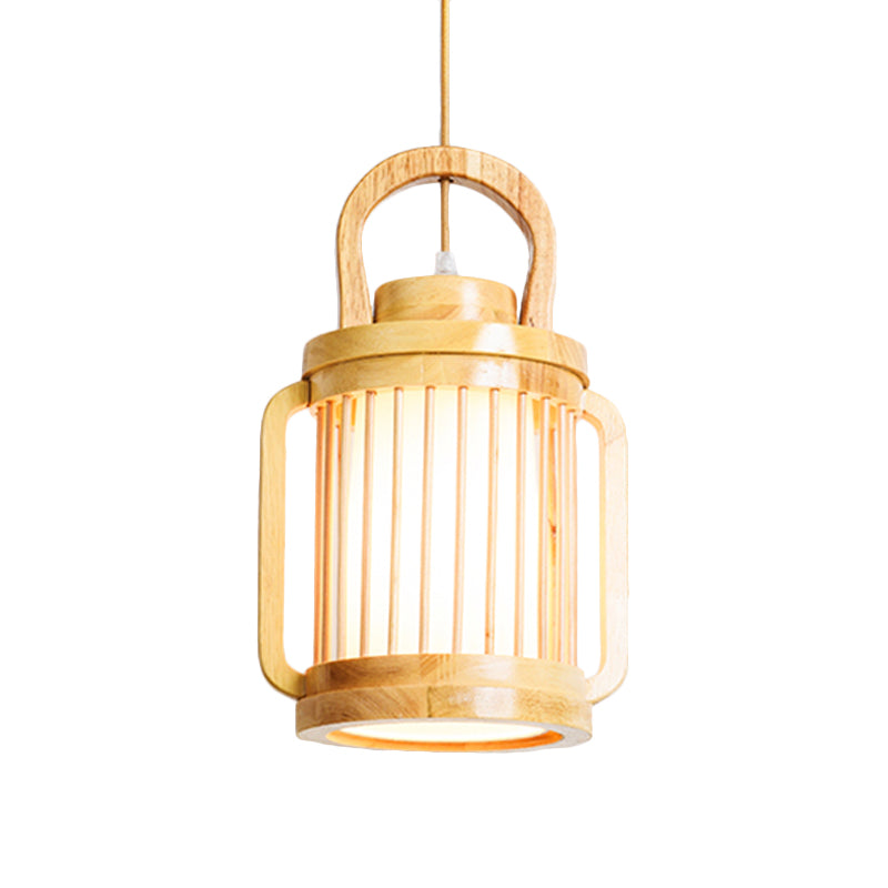 Water Jar Cage Bistro Pendant Lamp Wood Single Bulb Japanese Style Hanging Light Kit with Fabric Shade Inside Clearhalo 'Ceiling Lights' 'Pendant Lights' 'Pendants' Lighting' 1458588