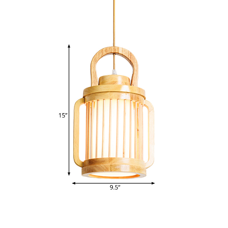 Water Jar Cage Bistro Pendant Lamp Wood Single Bulb Japanese Style Hanging Light Kit with Fabric Shade Inside Clearhalo 'Ceiling Lights' 'Pendant Lights' 'Pendants' Lighting' 1458590