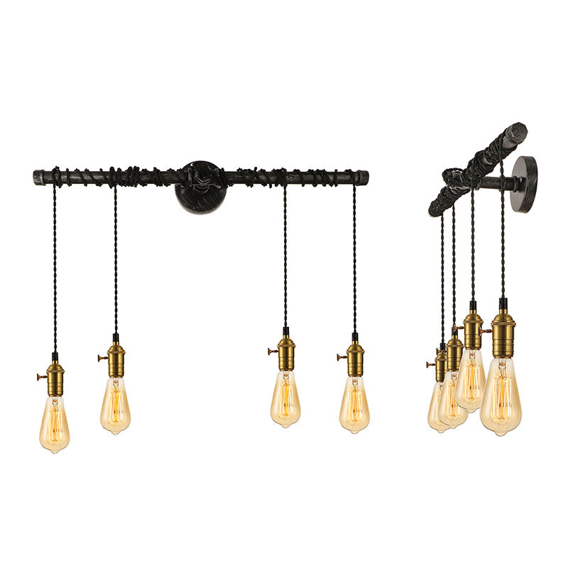 4 Lights Linear Piped Wall Light Sconce with Open Bulb Industrial Brass Metal Wall Mount Lamp Clearhalo 'Art deco wall lights' 'Cast Iron' 'Glass' 'Industrial wall lights' 'Industrial' 'Middle century wall lights' 'Modern' 'Rustic wall lights' 'Tiffany' 'Traditional wall lights' 'Wall Lamps & Sconces' 'Wall Lights' Lighting' 145860