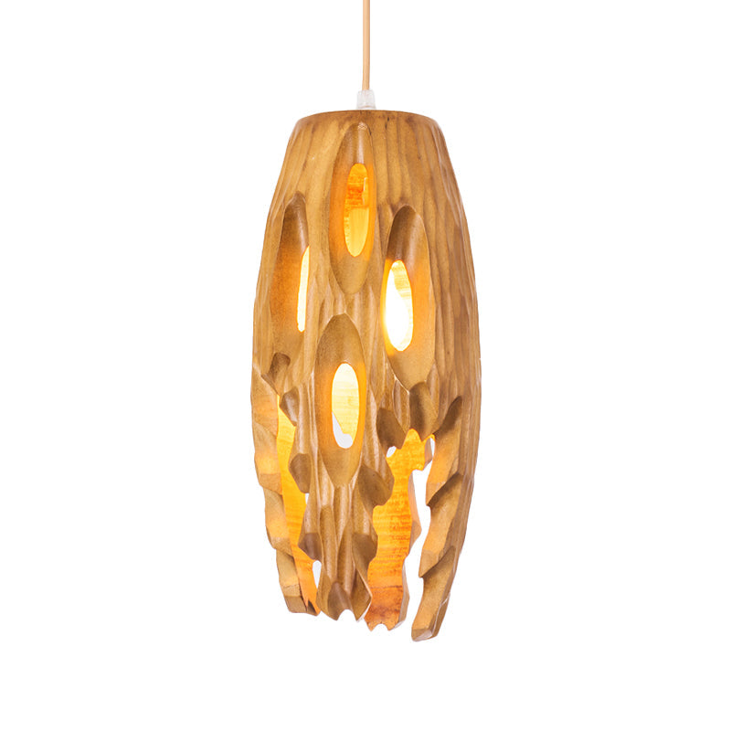 Cylindrical Cutouts Bistro Pendulum Light Wood 1-Light Lodge Pendant Ceiling Light Clearhalo 'Ceiling Lights' 'Pendant Lights' 'Pendants' Lighting' 1458604