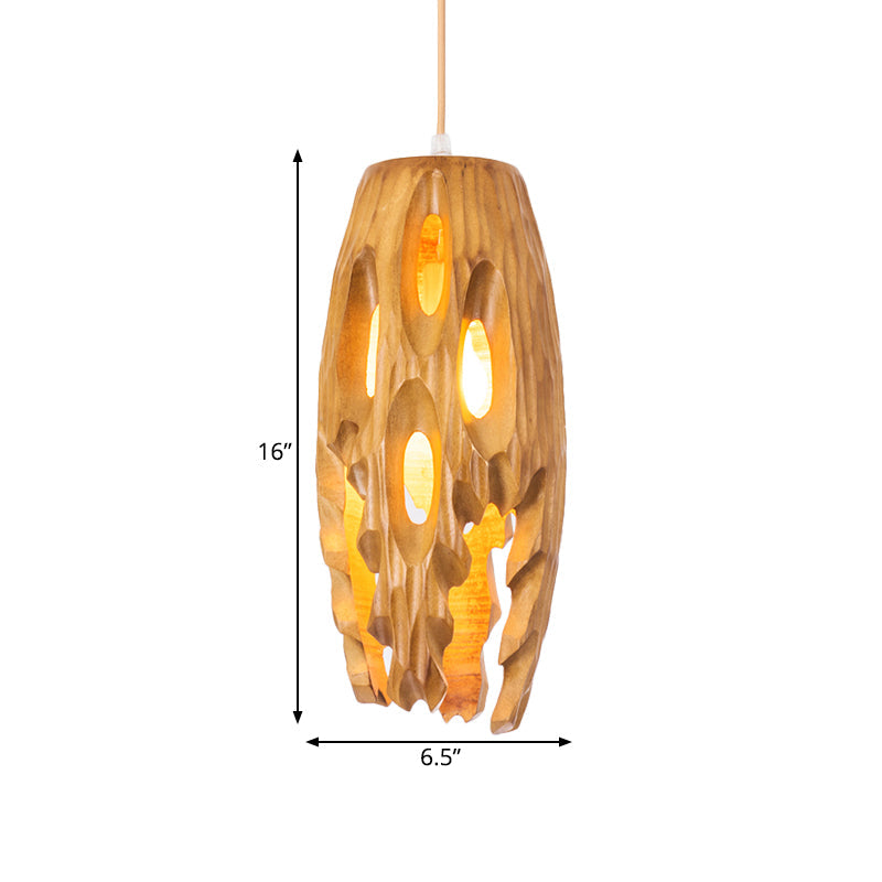 Cylindrical Cutouts Bistro Pendulum Light Wood 1-Light Lodge Pendant Ceiling Light Clearhalo 'Ceiling Lights' 'Pendant Lights' 'Pendants' Lighting' 1458605