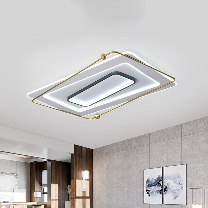 White-Gold Layered Rectangular Flushmount Modernism Acrylic LED Ceiling Flush Light in Warm/White Light White-Gold Clearhalo 'Ceiling Lights' 'Close To Ceiling Lights' 'Close to ceiling' 'Flush mount' Lighting' 1458781