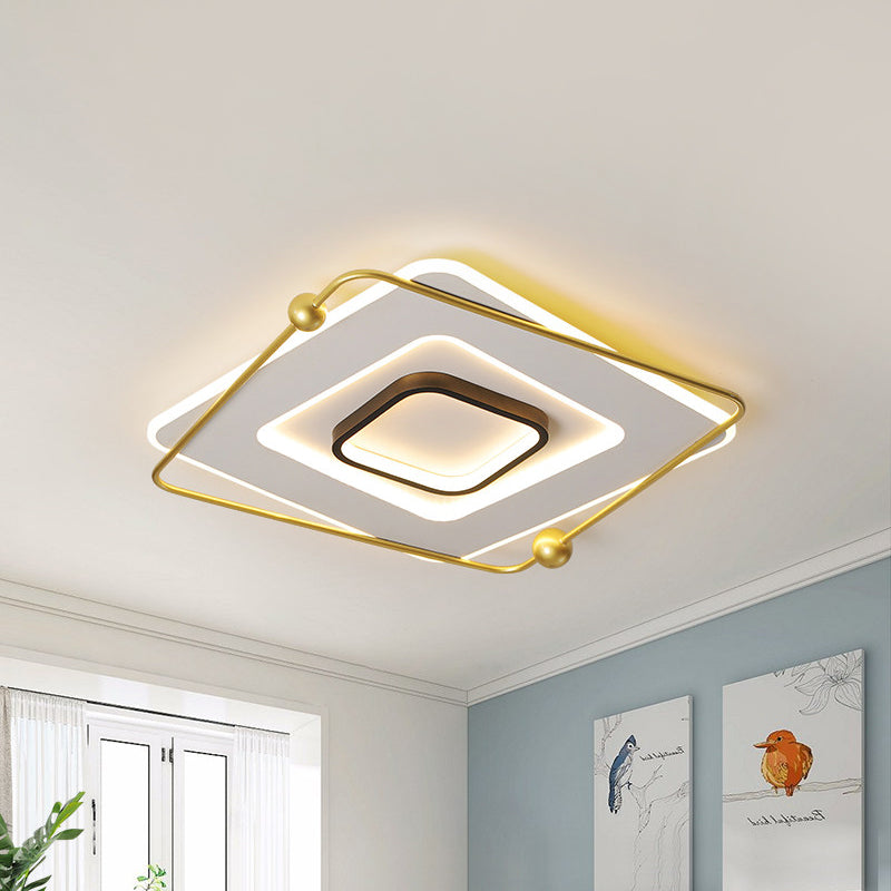 White-Gold Tiered Square Thin Flush Light Modernist Aluminum LED Flush Mount Ceiling Fixture in Warm/White Light, 18