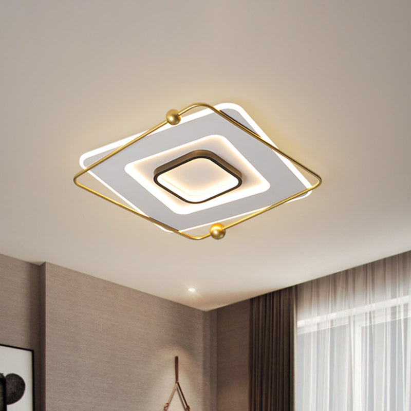 White-Gold Tiered Square Thin Flush Light Modernist Aluminum LED Flush Mount Ceiling Fixture in Warm/White Light, 18