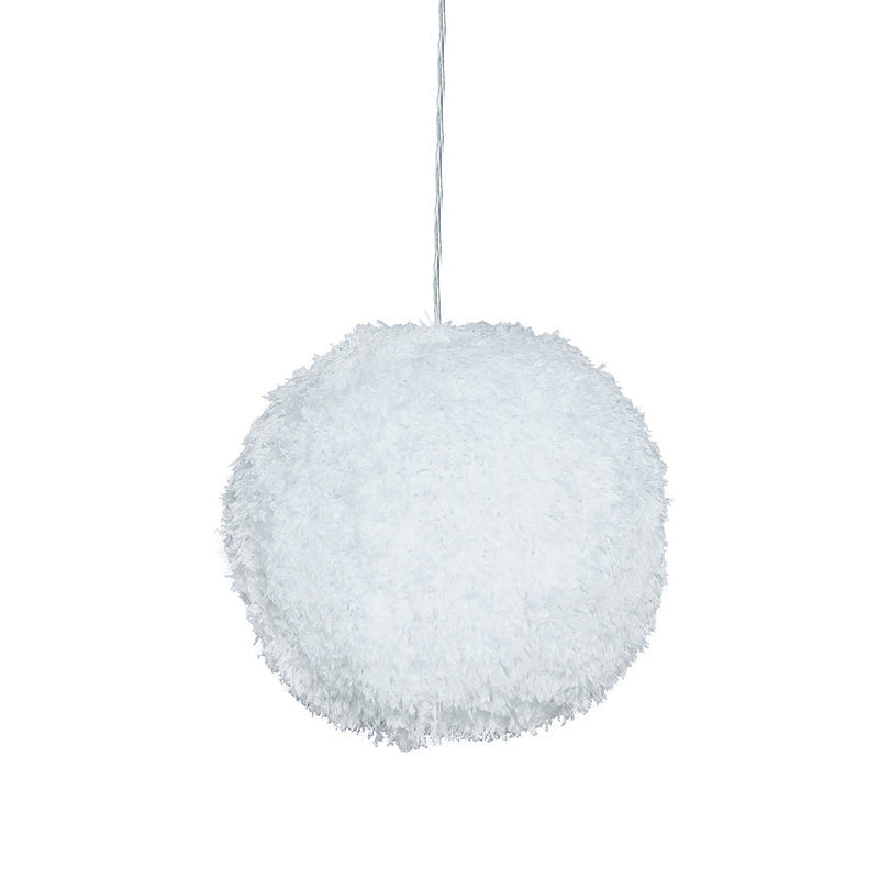 White Plush Globe Hanging Lamp Modern Vogue 1 Head Fabric Suspension Lighting for Bedroom, 8