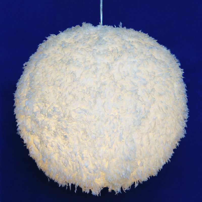 White Plush Globe Hanging Lamp Modern Vogue 1 Head Fabric Suspension Lighting for Bedroom, 8