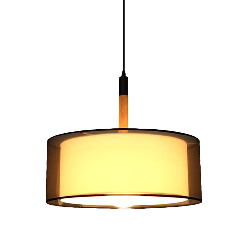 Black Dual Shade Rounded Pendant Lamp Modernism 1 Head Fabric Suspension Light with Wood Grip Clearhalo 'Ceiling Lights' 'Modern Pendants' 'Modern' 'Pendant Lights' 'Pendants' Lighting' 1459209