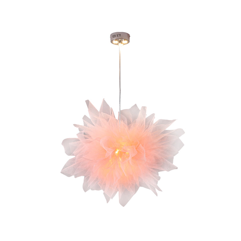 Modern Style Blossom Hanging Light Hand-Sewn Cotton Yarn 1 Light Bedroom Ceiling Lamp in White/Pink Clearhalo 'Ceiling Lights' 'Modern Pendants' 'Modern' 'Pendant Lights' 'Pendants' Lighting' 1459238