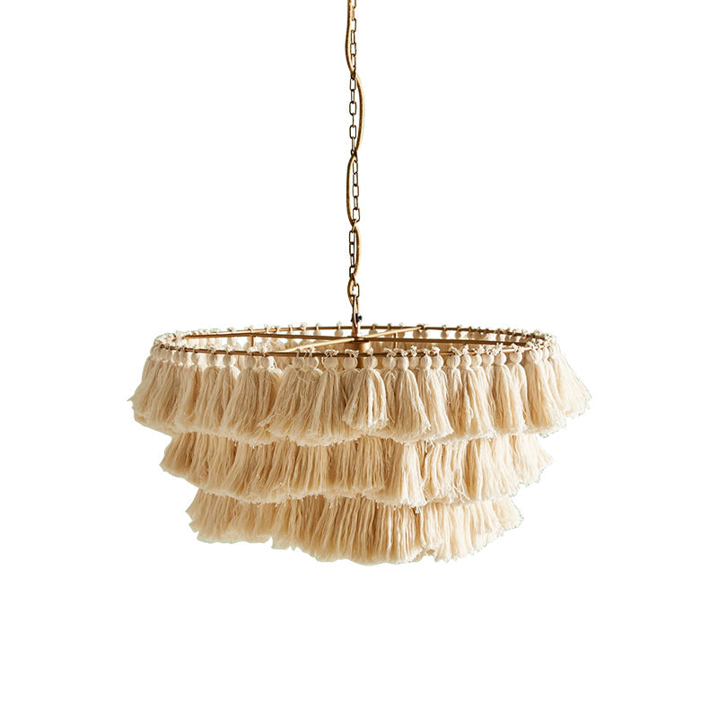 3-Tier Fringe Girl's Room Hanging Lamp Hand-Weaving Rope Single Modernist Pendant Ceiling Light in Beige Clearhalo 'Ceiling Lights' 'Modern Pendants' 'Modern' 'Pendant Lights' 'Pendants' Lighting' 1459271