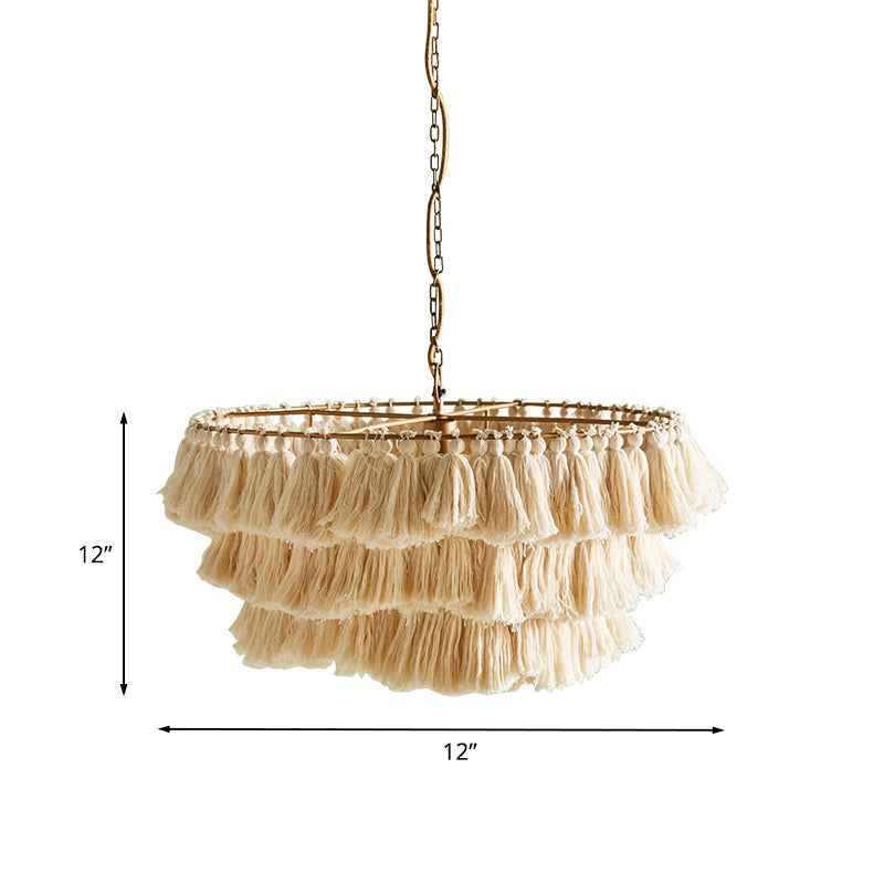 3-Tier Fringe Girl's Room Hanging Lamp Hand-Weaving Rope Single Modernist Pendant Ceiling Light in Beige Clearhalo 'Ceiling Lights' 'Modern Pendants' 'Modern' 'Pendant Lights' 'Pendants' Lighting' 1459272