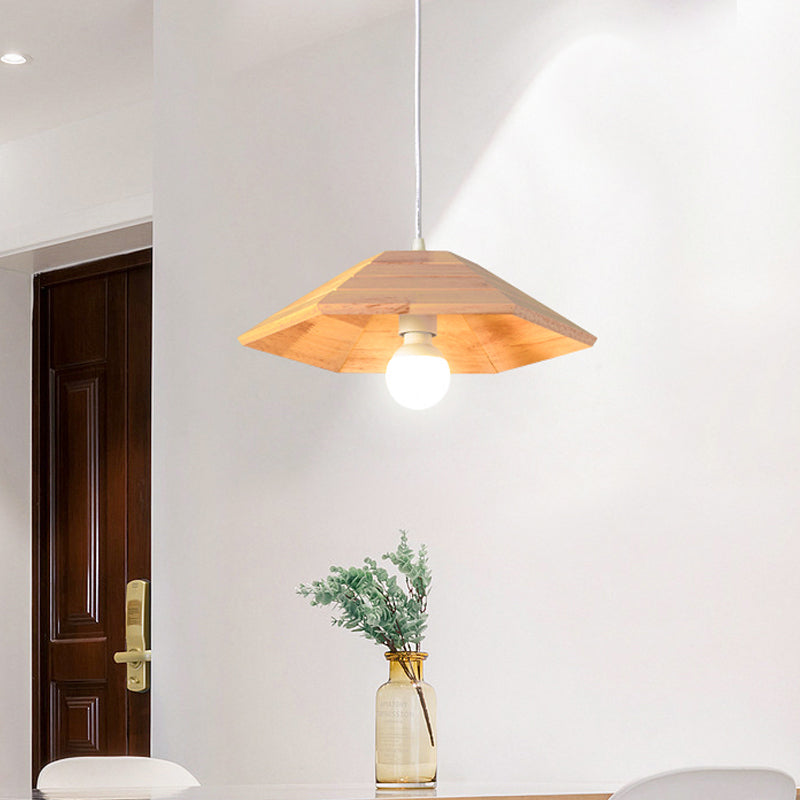 Ridged Flare Pendant Ceiling Light Simple Wooden 1-Light Beige Hanging Lamp Kit over Table Clearhalo 'Ceiling Lights' 'Modern Pendants' 'Modern' 'Pendant Lights' 'Pendants' Lighting' 1459336