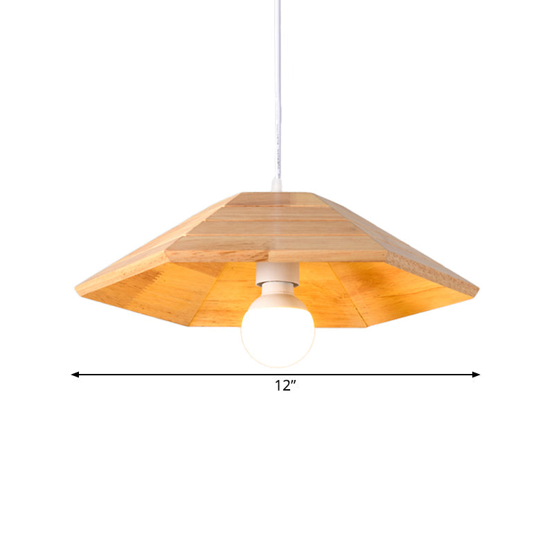 Ridged Flare Pendant Ceiling Light Simple Wooden 1-Light Beige Hanging Lamp Kit over Table Clearhalo 'Ceiling Lights' 'Modern Pendants' 'Modern' 'Pendant Lights' 'Pendants' Lighting' 1459339