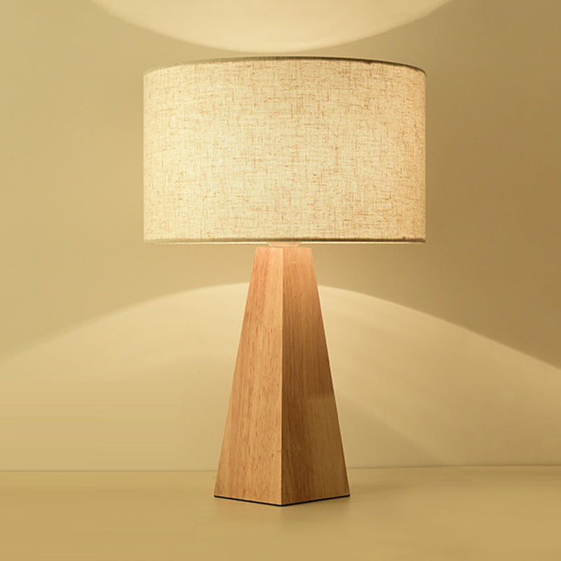 Prismatic Wooden Table Lamp Modernist 1 Light Beige Night Light with White Fabric Lamp Shade Clearhalo 'Lamps' 'Table Lamps' Lighting' 1459526