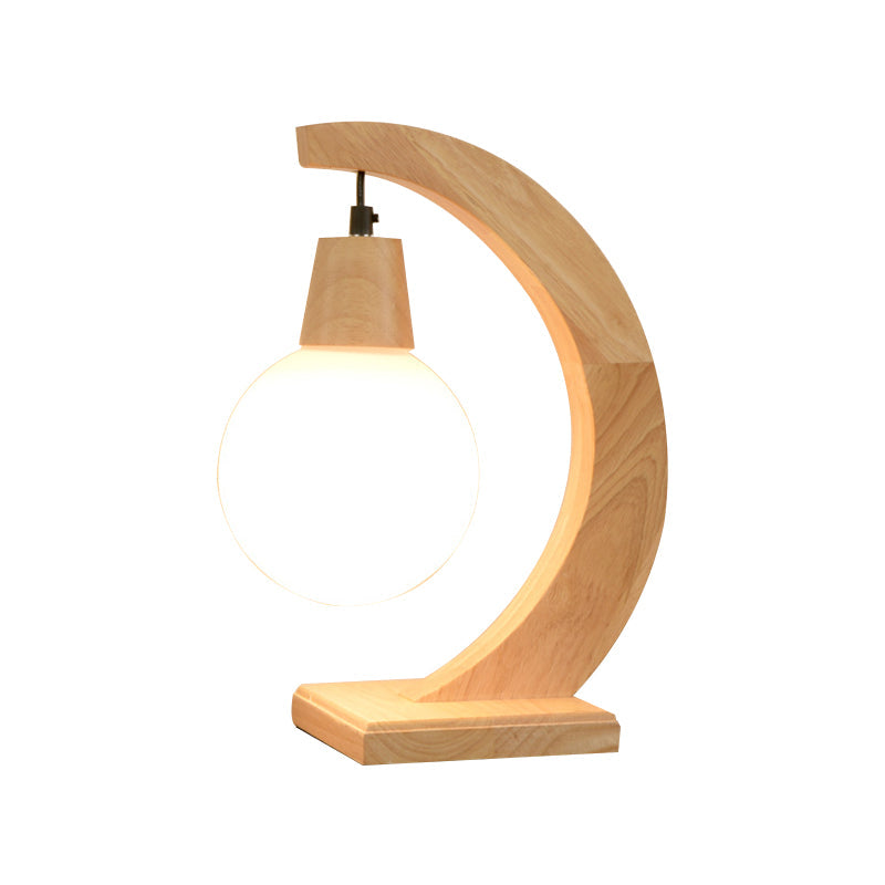 Nordic Arch Table Light Wood 1 Head Bedroom Night Stand Lamp with Ball Cream Frosted Glass Shade Clearhalo 'Lamps' 'Table Lamps' Lighting' 1459536