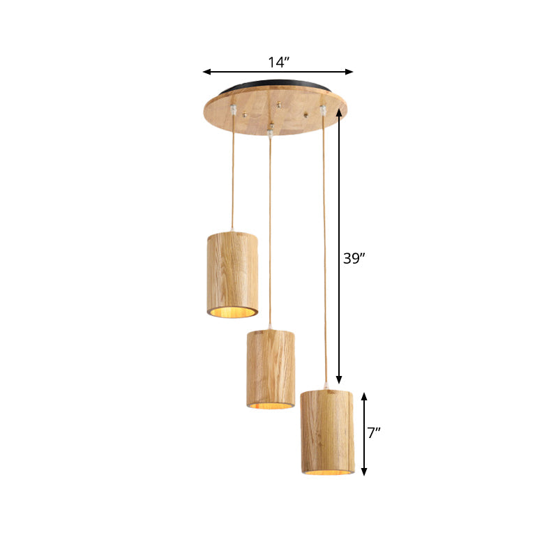 Column Multi-Pendant Cottage Wood 3 Heads Dining Table Suspension Lighting with Height Adjustable Design Clearhalo 'Ceiling Lights' 'Modern Pendants' 'Modern' 'Pendant Lights' 'Pendants' Lighting' 1459547