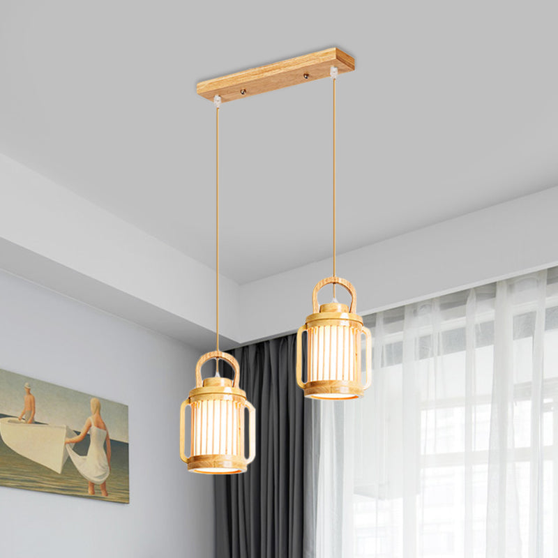 Nordic 2 Heads Hanging Lamp Beige Water Jug Multi Light Pendant Lighting with Wood Shade Wood Clearhalo 'Ceiling Lights' 'Modern Pendants' 'Modern' 'Pendant Lights' 'Pendants' Lighting' 1459563