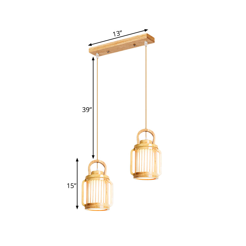 Nordic 2 Heads Hanging Lamp Beige Water Jug Multi Light Pendant Lighting with Wood Shade Clearhalo 'Ceiling Lights' 'Modern Pendants' 'Modern' 'Pendant Lights' 'Pendants' Lighting' 1459567