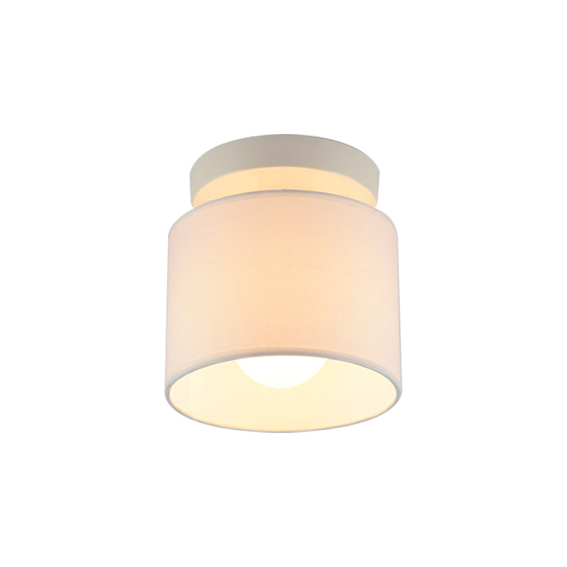 Mini Barrel Semi Mount Lighting Simplicity Fabric 1 Bulb Flaxen/White Ceiling Flush Light for Foyer Clearhalo 'Ceiling Lights' 'Close To Ceiling Lights' 'Close to ceiling' 'Semi-flushmount' Lighting' 1459957