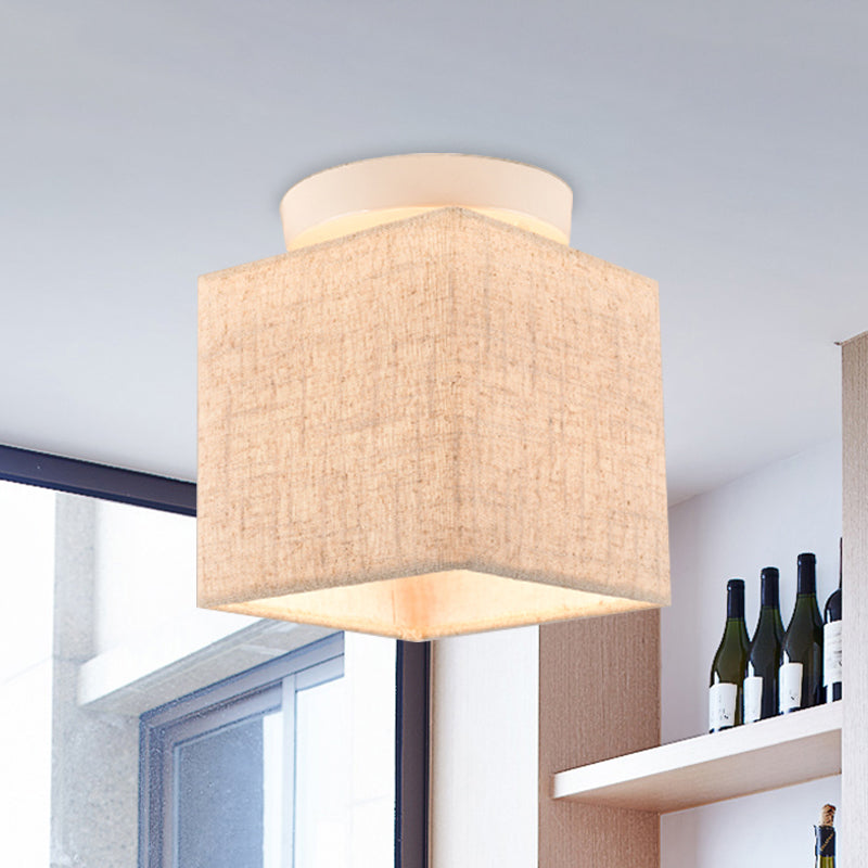 Fabric Cubic Small Semi Flush Mount Simple 1 Head Flaxen Ceiling Lighting Fixture Flaxen Clearhalo 'Ceiling Lights' 'Close To Ceiling Lights' 'Close to ceiling' 'Semi-flushmount' Lighting' 1459958