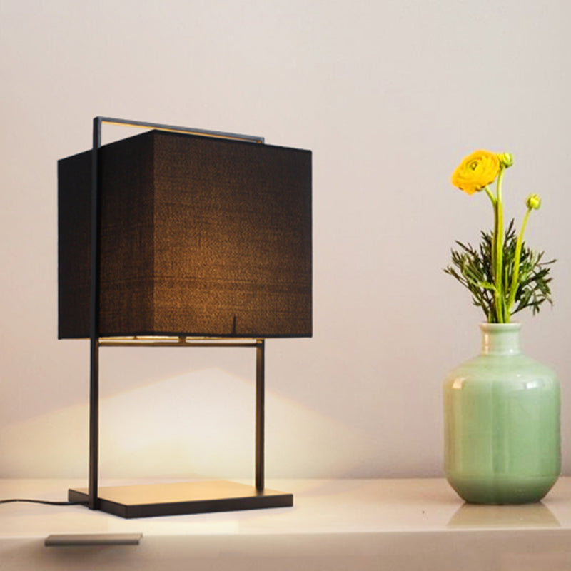 Modern Cube Nightstand Light Fabric 1 Bulb Living Room Table Lamp with Rectangle Stand in Black Clearhalo 'Lamps' 'Table Lamps' Lighting' 1460047